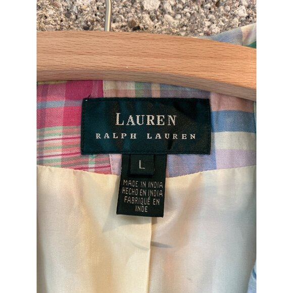 Lauren Ralph Lauren L Womens Multi-Color Plaid Patchwork Cotton Blazer Jacket Ou - Picture 4 of 7